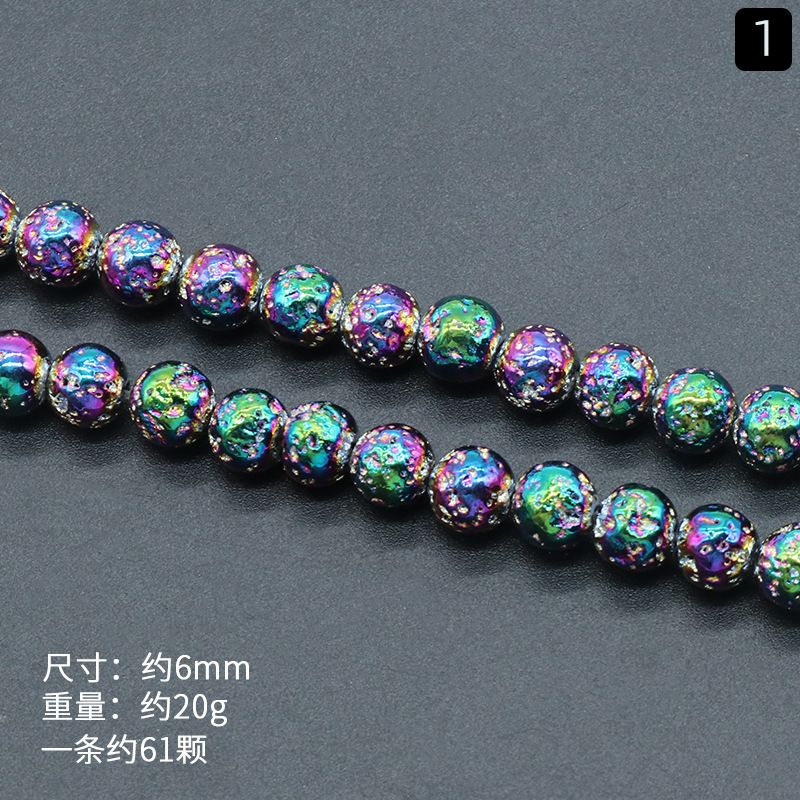 1417-Pedra Vulcânica Colorida Natural Contas Redondas DIY Acessórios De Jóias Frisadas Feitas À Mão Rocha Vulcânica Galvanoplastia Cor Grânulos Soltos
