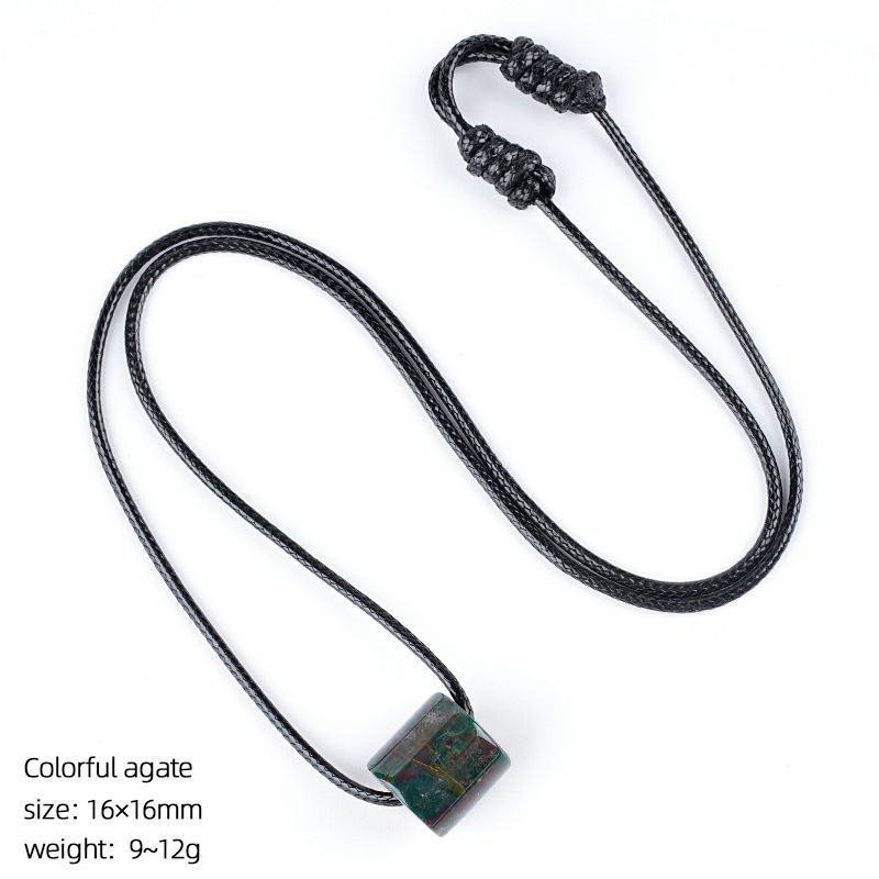 Colar cilíndrico de cristal natural de 16Mm, corrente de suéter simples, pingente de ágata cilíndrica com orifício grande e ajustável à mão.