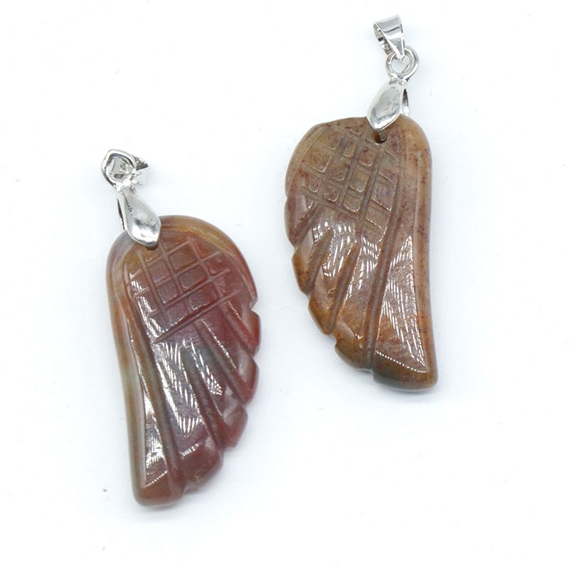 1608-32Mm pingente de asa, pedra de ágata de cristal natural gravado pingente de asa DIY acessórios de jóias