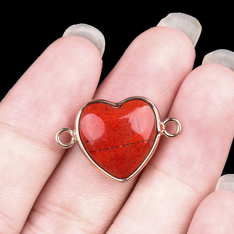 2026-15Mm conector de bainha de amor, pedra semi-preciosa natural amor duplo orifício de suspensão acessórios de jóias DIY