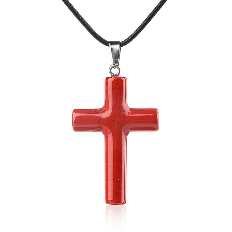 1488 Colar de cruz de cristal natural de 40 mm de venda quente elegante versátil grande pingente de cruz de ágata redonda