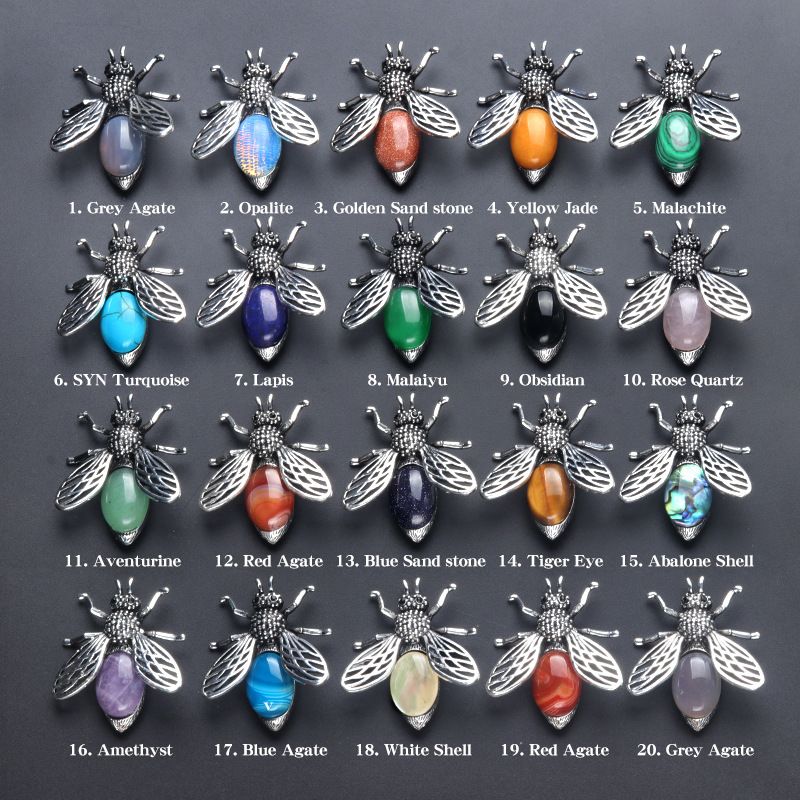 Pingente de broche de abelha 1650-48Mm de uso duplo, incrustado em liga de cristal ágata meio tesouro Pingente de broche de joias
