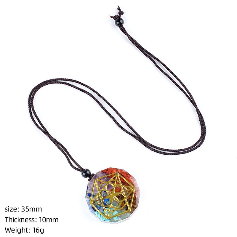 Colar de resina de pedra natural personalizado envoltório epóxi cascalho colorido polígono geométrico redondo pingente de meditação de ioga