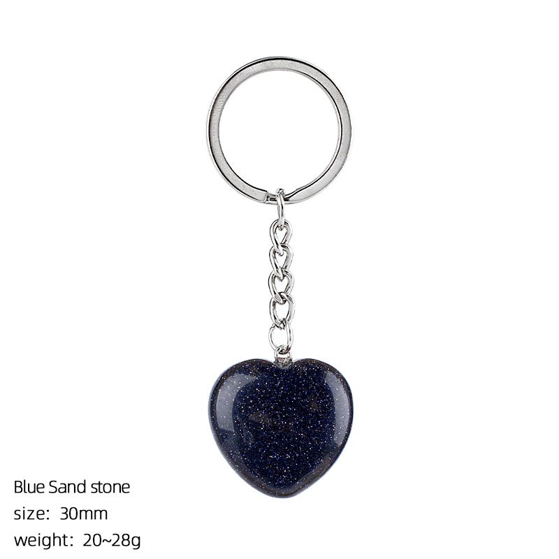 30Mm cristal natural amor chaveiro bonito saco decoração do carro pedra áspera polida pingente de coração de pedra semipreciosa