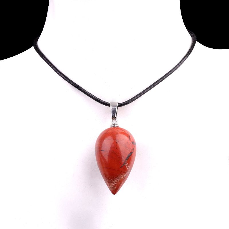 2147-18X30mm natural rosa e roxo branco cristal ágata pedra semipreciosa pingente de gota de água tridimensional colar de gota de água redondo