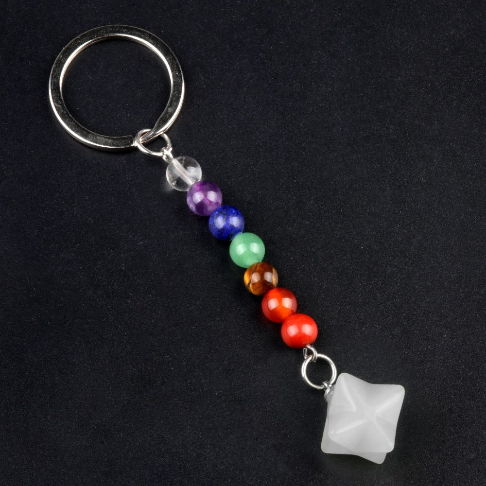 1937-Pedra colorida de cristal natural ágata Kaba chaveiro estrela, pingente de hexagrama tridimensional Merkaba.