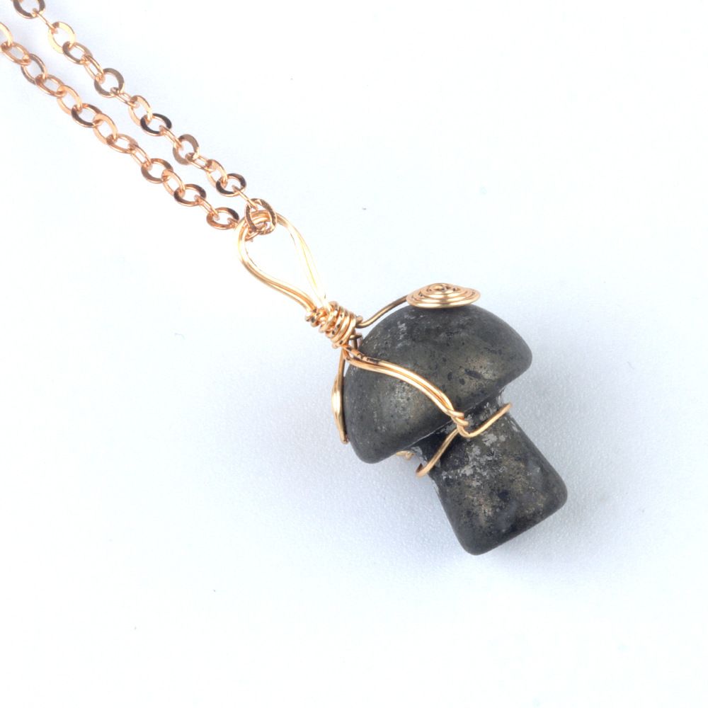 1507-Pedra de cristal natural 20mm pequeno cogumelo enrolamento pingente DIY pingente