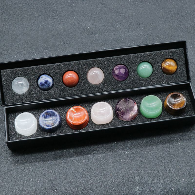 1497-Conjunto de bolas pequenas de 14 peças, base de cristal natural conjunto de bolas de 20 mm, enfeite de chakra colorido para casa