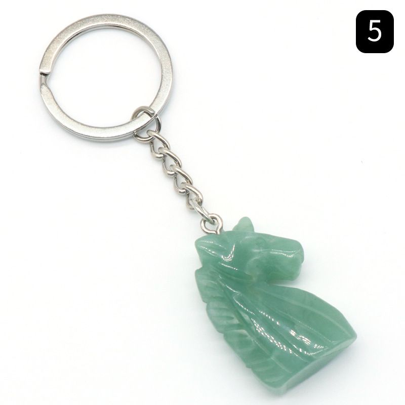 Chaveiro de unicórnio de pedra de cristal natural unicórnio, pingente de saco de animal gravado em pedra.