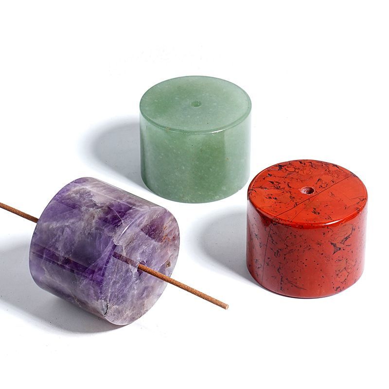 40Mm cristal de pedra áspera base de inserção de incenso criativo pedra natural polida através de buraco cilíndrico olho de tigre porta-incenso de linha de pedra