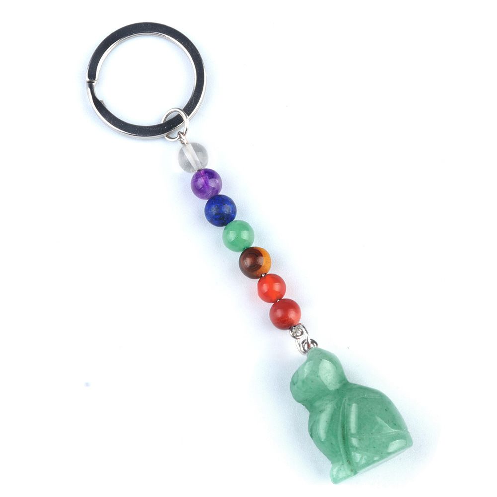1956-Chaveiro de gatinho de pedra de cristal colorido, pingente de jóias de chakra, pingente de chaveiro de animal pequeno