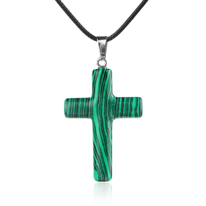 1488 Colar de cruz de cristal natural de 40 mm de venda quente elegante versátil grande pingente de cruz de ágata redonda