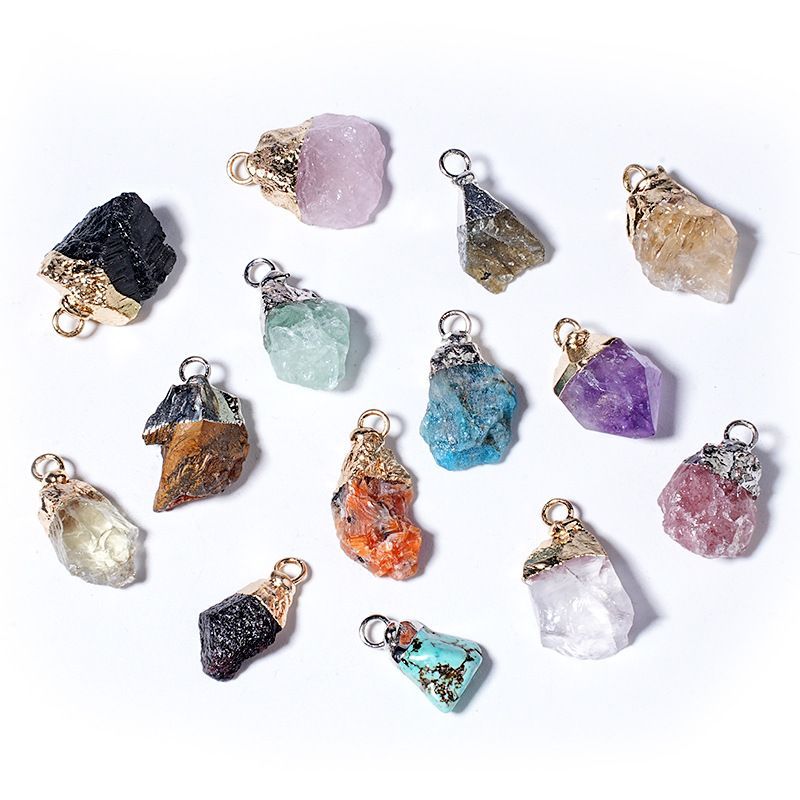 Pingente de pedra bruta de cristal natural transfronteiriço DIY colar brincos pulseira de prata dourada pedra áspera acessórios de ágata irregular