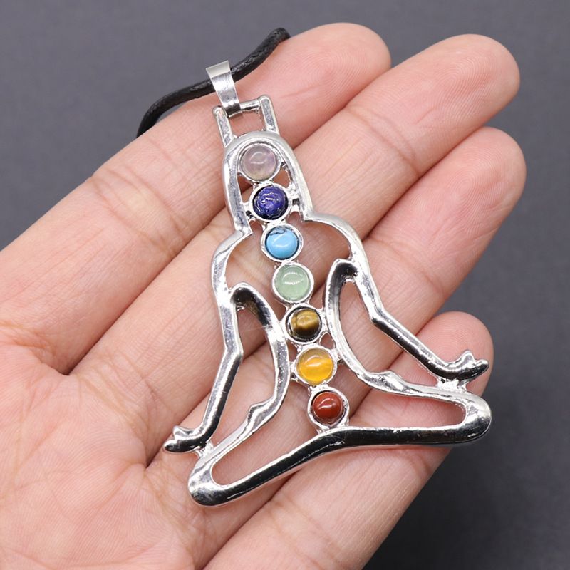 516 Pingente de meditação de sete veias, jade de cristal natural, colar de corda de couro de ioga colorido, acessórios de vestuário.