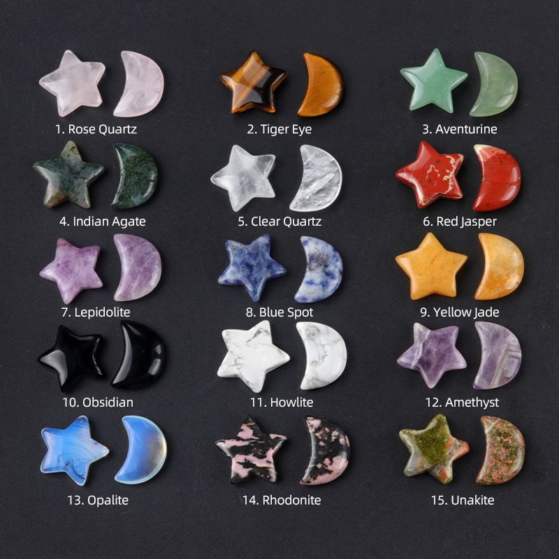 1702-Pedra semipreciosa de ágata de cristal natural 20mm pentagrama não poroso estrela lua acessórios de decoração