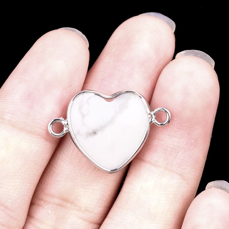 2026-15Mm conector de bainha de amor, pedra semi-preciosa natural amor duplo orifício de suspensão acessórios de jóias DIY