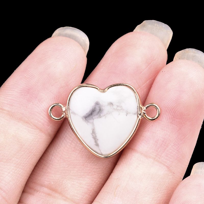 2026-15Mm conector de bainha de amor, pedra semi-preciosa natural amor duplo orifício de suspensão acessórios de jóias DIY