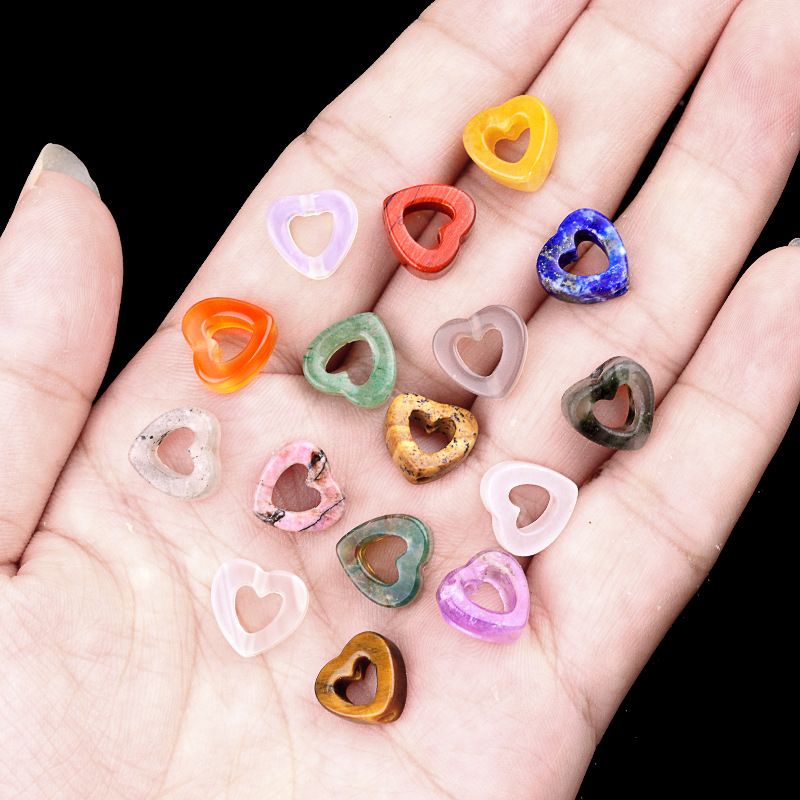 2055-Pedra de cristal natural ágata oco amor contas soltas DIY colar colar pulseira acessórios contas