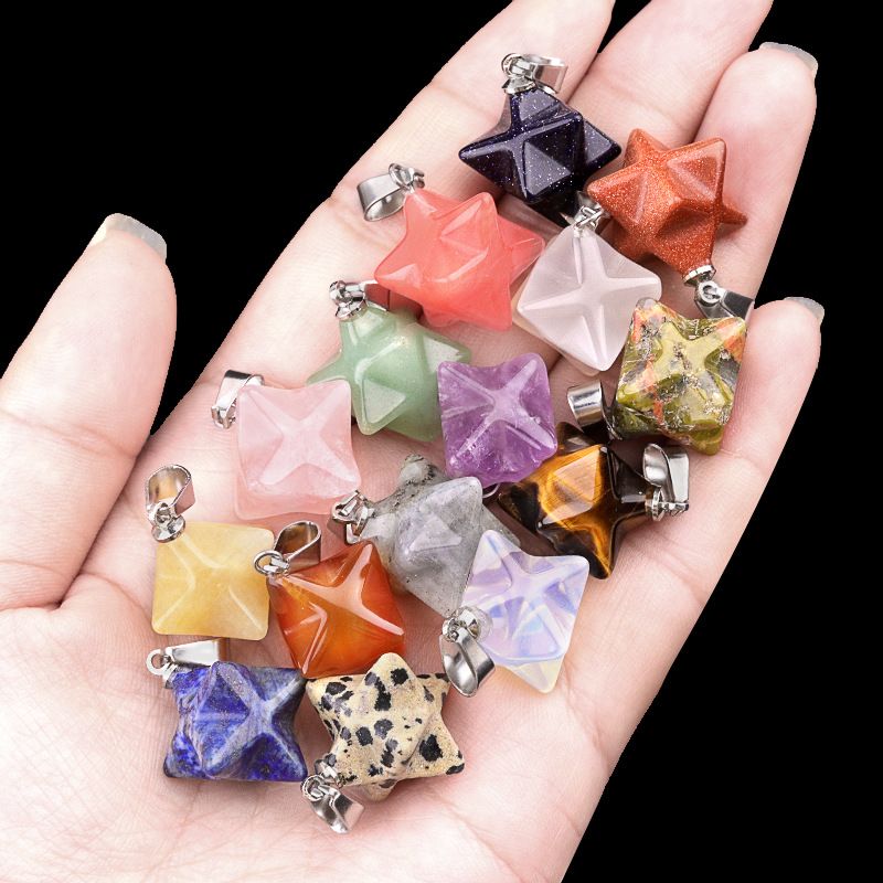 1592-Merkaba pedra de ágata de cristal natural Kaba grande pingente de satélite, pingente de forma geométrica hexagrama