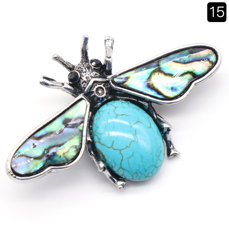 1209-Abelha semipreciosa de ágata de cristal, pingente de pedra preciosa de concha de abalone incrustada em liga, colar de broche