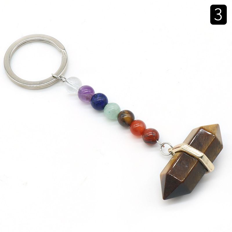 1105-Rose Quartz chaveiro de cristal ágata colorido pedra dupla pontiaguda hexagonal cone pingente chaveiro