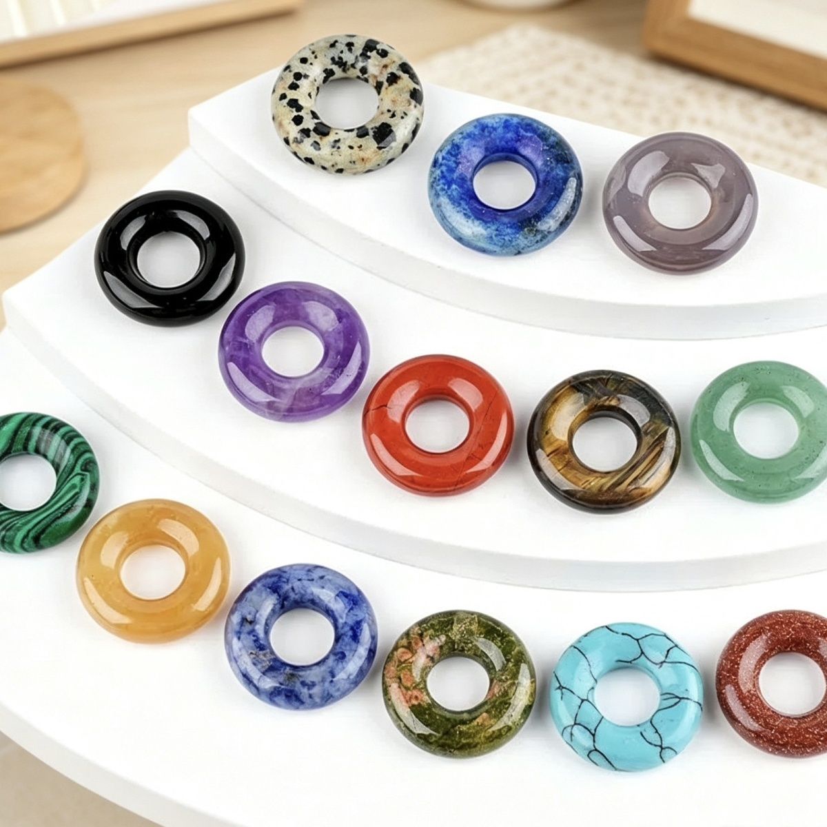 20Mm Ametista Donut Pingente Brincos DIY Pulseira Colar Anel Redondo Cristal Natural Acessórios Bagel