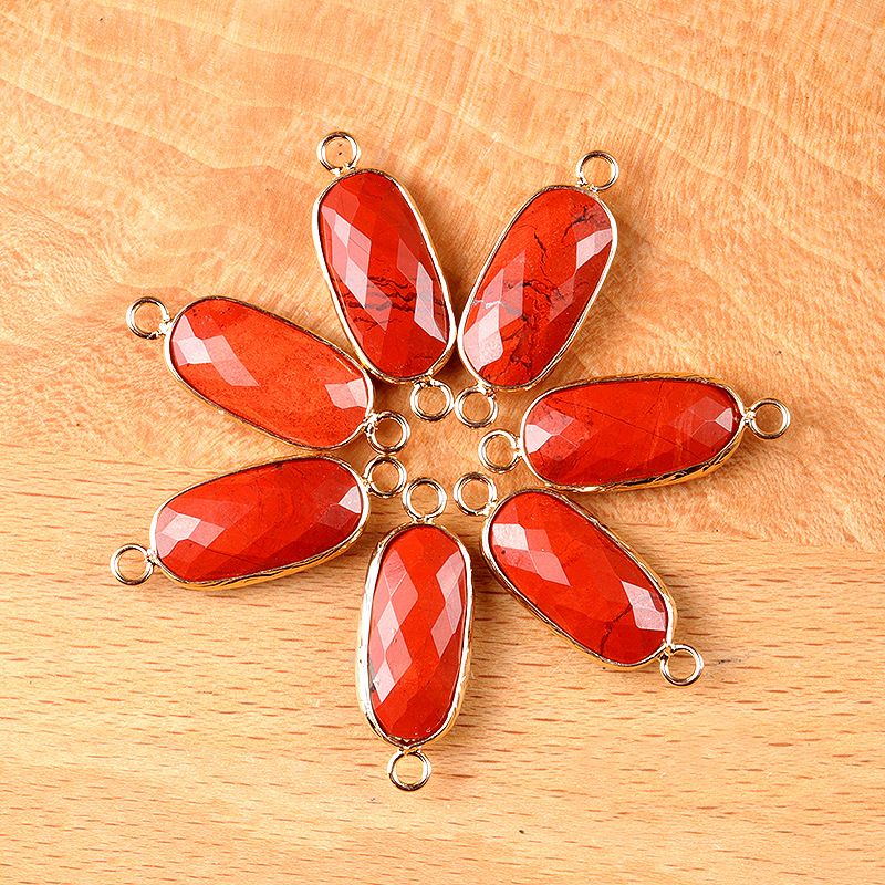 1636-Cristal Natural Oval Corte Duplo Pingente De Buraco Duplo Diy Acessórios Colar Brincos Acessórios Conector