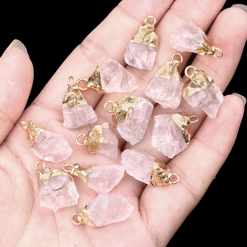 1016-Ágata de cristal pedra bruta dourada galvanizada pequeno pingente trabalho em andamento colar DIY material de jóias (cabeça de ouro)
