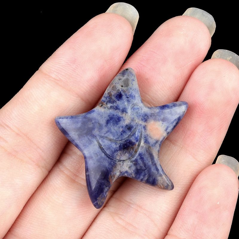 1981-Natural cristal ágata pedra smiley rosto estrela não porosa 30mm estrela do mar solta pedra pentagrama DIY acessórios de jóias