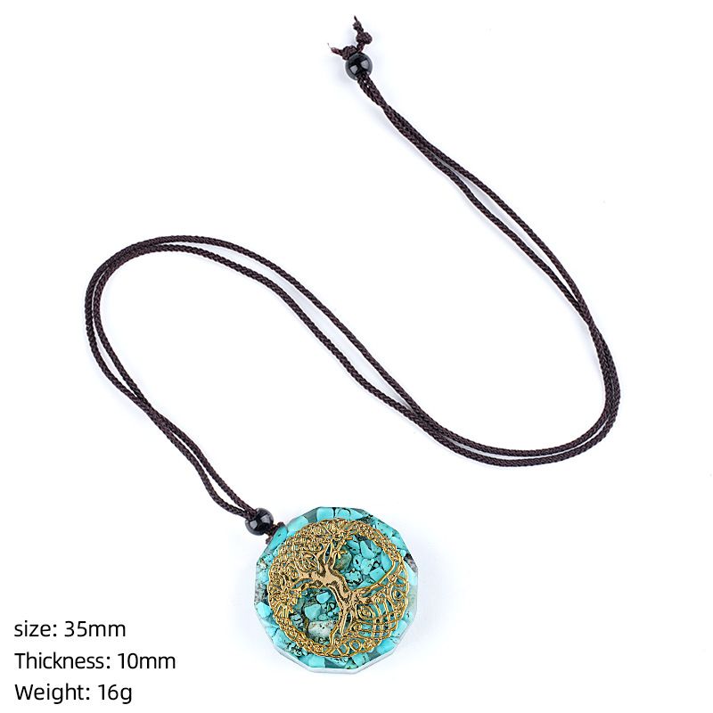 Colar de resina de pedra natural personalizado envoltório epóxi cascalho colorido polígono geométrico redondo pingente de meditação de ioga