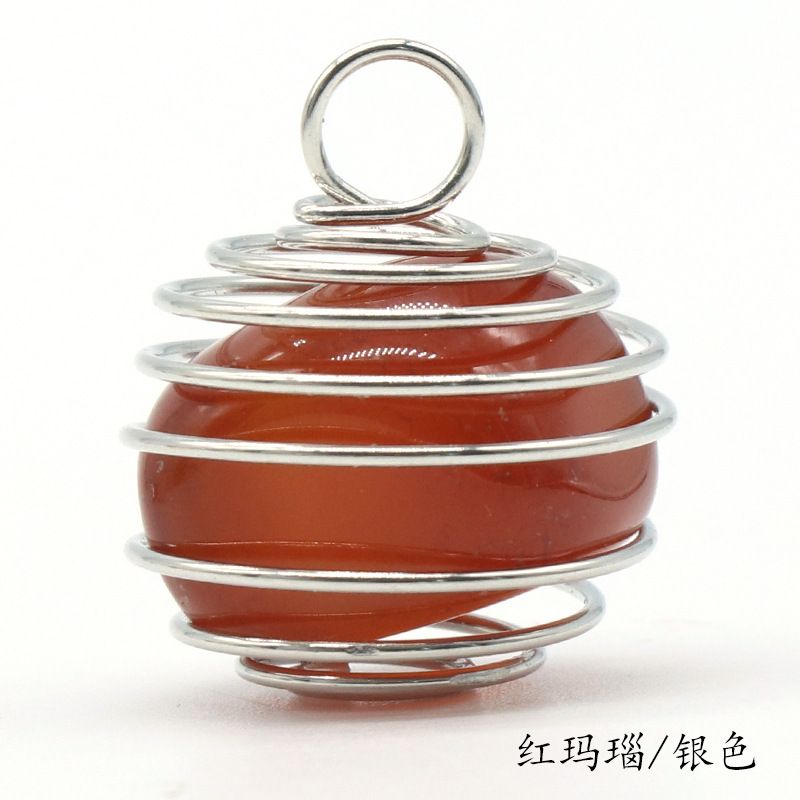 1069-Pingente de mola de enrolamento de fio de cobre de pedra semipreciosa de cristal natural, ágata verde Colar de ametista de cristal em pó Dongling