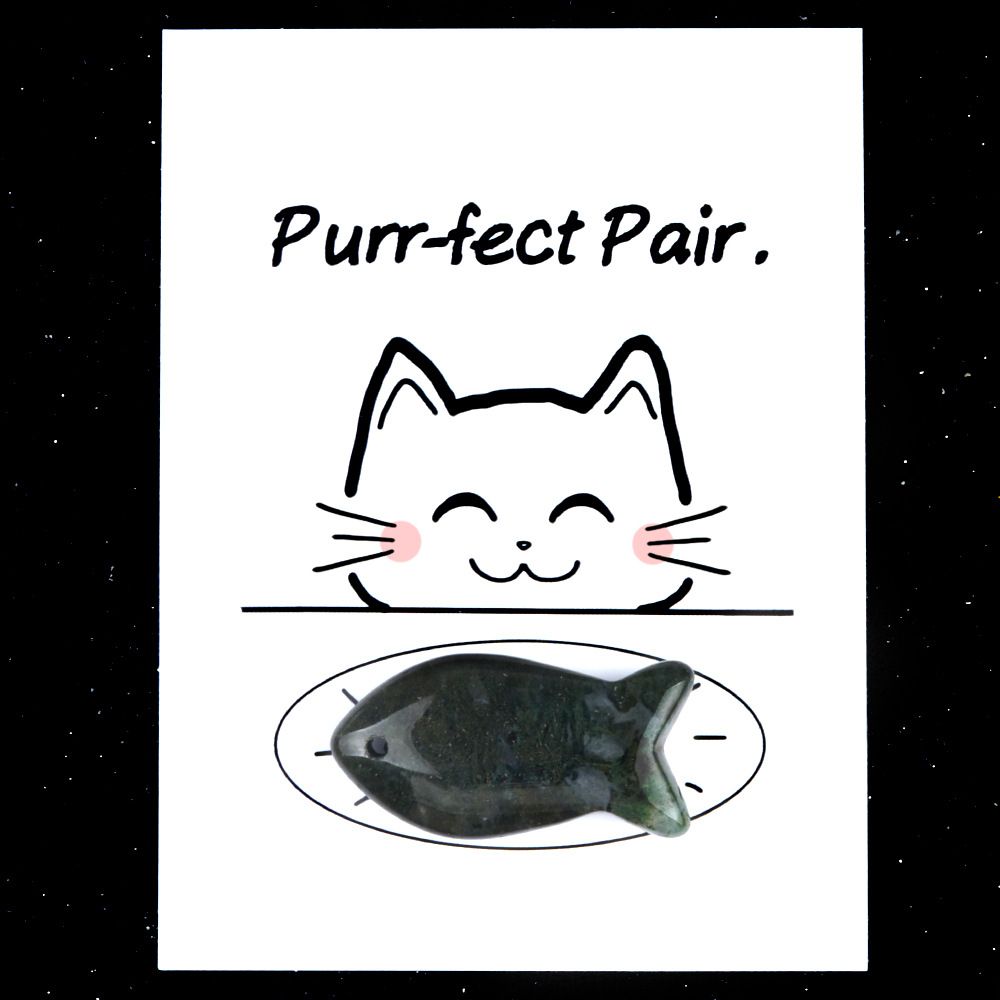 1816-Purr-fect Par Série de Cartões de Cura para Gatos e Peixes Pedra de Ágata de Cristal Natural, Creative Fun