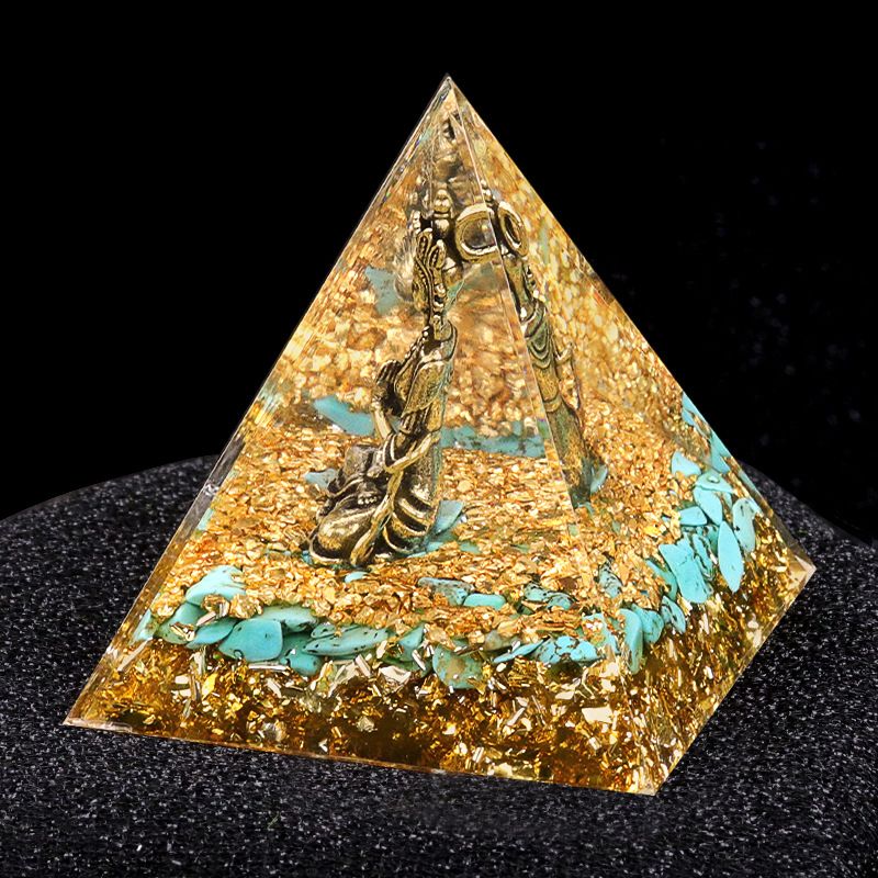 Nova pirâmide de 6cm torre de ouro azul ametista natural Elefante Deus série Ornamento de pirâmide epóxi