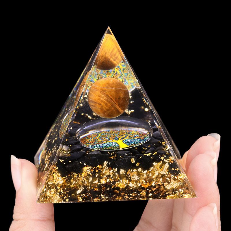 2126-Ágata de cristal 5cm de cascalho pirâmide Resina epóxi escritório doméstico enfeite de mesa artesanato
