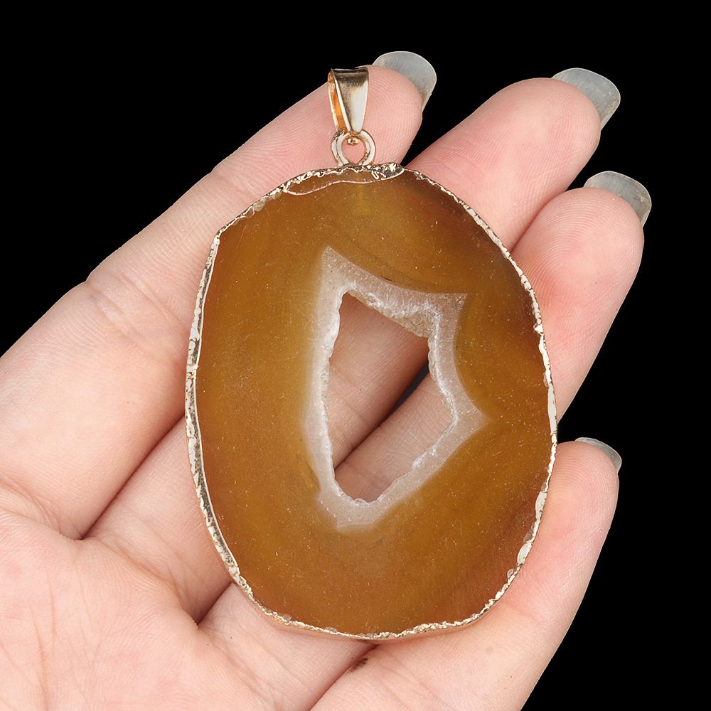 1922-30 ~ 65mm grande fatia de ágata com borda dourada pingente de fatia de ágata irregular colar