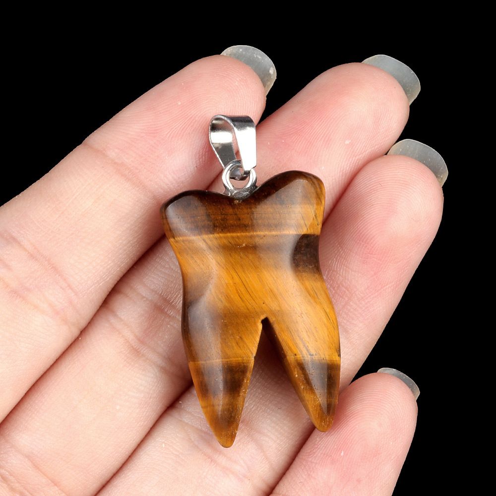 1919-32Mm pingente de dente de pedra de cristal natural de ágata colar DIY pingente de jóias material