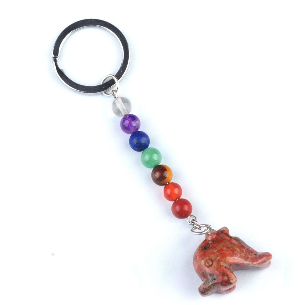 1957-Chaveiro de golfinho de pedra de cristal colorido, pingente de jóias de chakra, pingente de chaveiro de animal pequeno