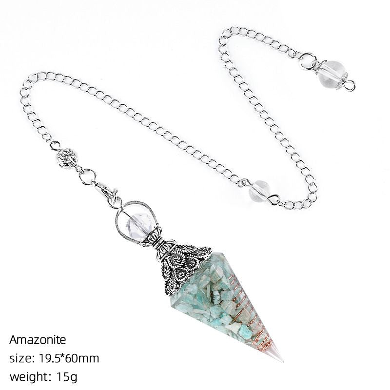 Pingente de pêndulo de cristal de resina personalizada Hexagonal Cone Rhombus Agate Gravel Yoga Meditação Freqüência Ajustável Pêndulo Epóxi