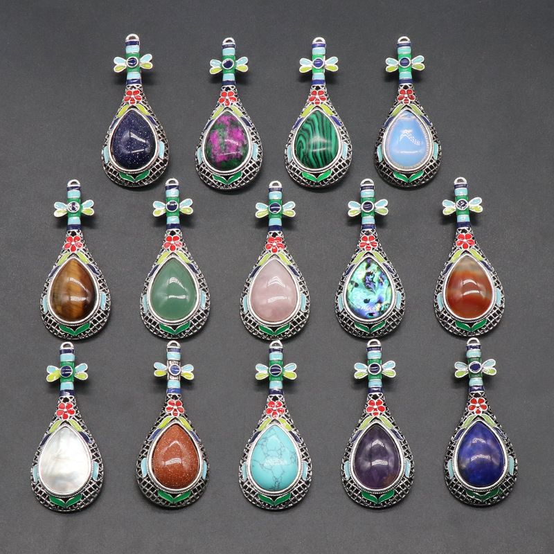 1203 Pingente de broche de gema de cristal ágata concha pipa pingente de liga de pedras preciosas, colar de pino