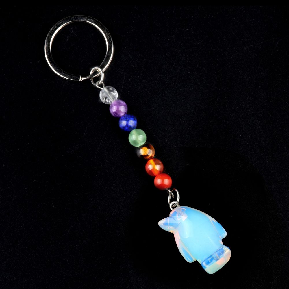 1961-Chaveiro de pinguim de pedra de cristal colorido, pingente de jóias de chakra, pingente de chaveiro de animal pequeno