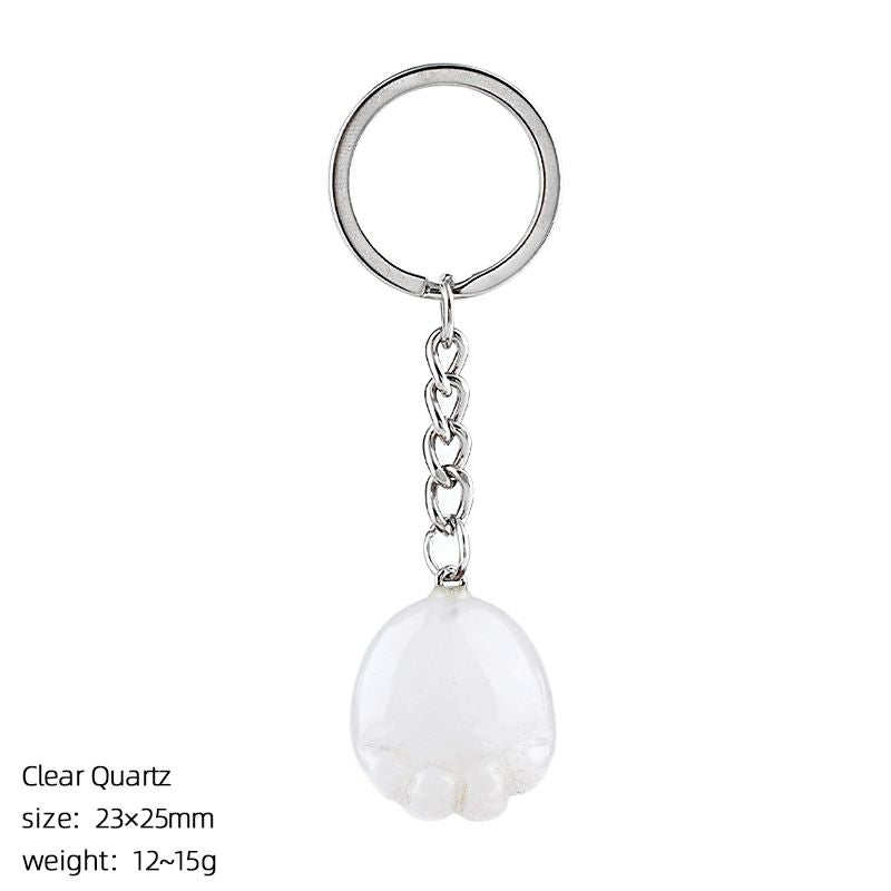 Pé de cristal natural chaveiro DIY saco de roupas bonito gravura decorativa semi-preciosa gato garra pingente