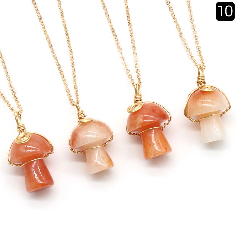 1507-Pedra de cristal natural 20mm pequeno cogumelo enrolamento pingente DIY pingente