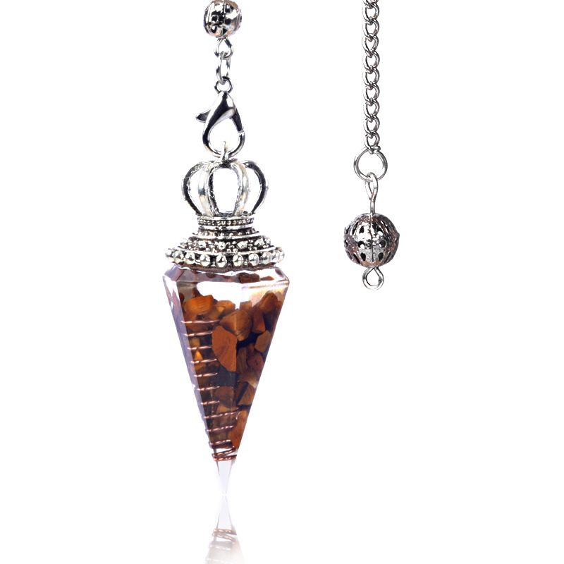 1645-Pêndulo de alma, pêndulo de resina de cascalho cristal, pêndulo de chakra cônico hexagonal