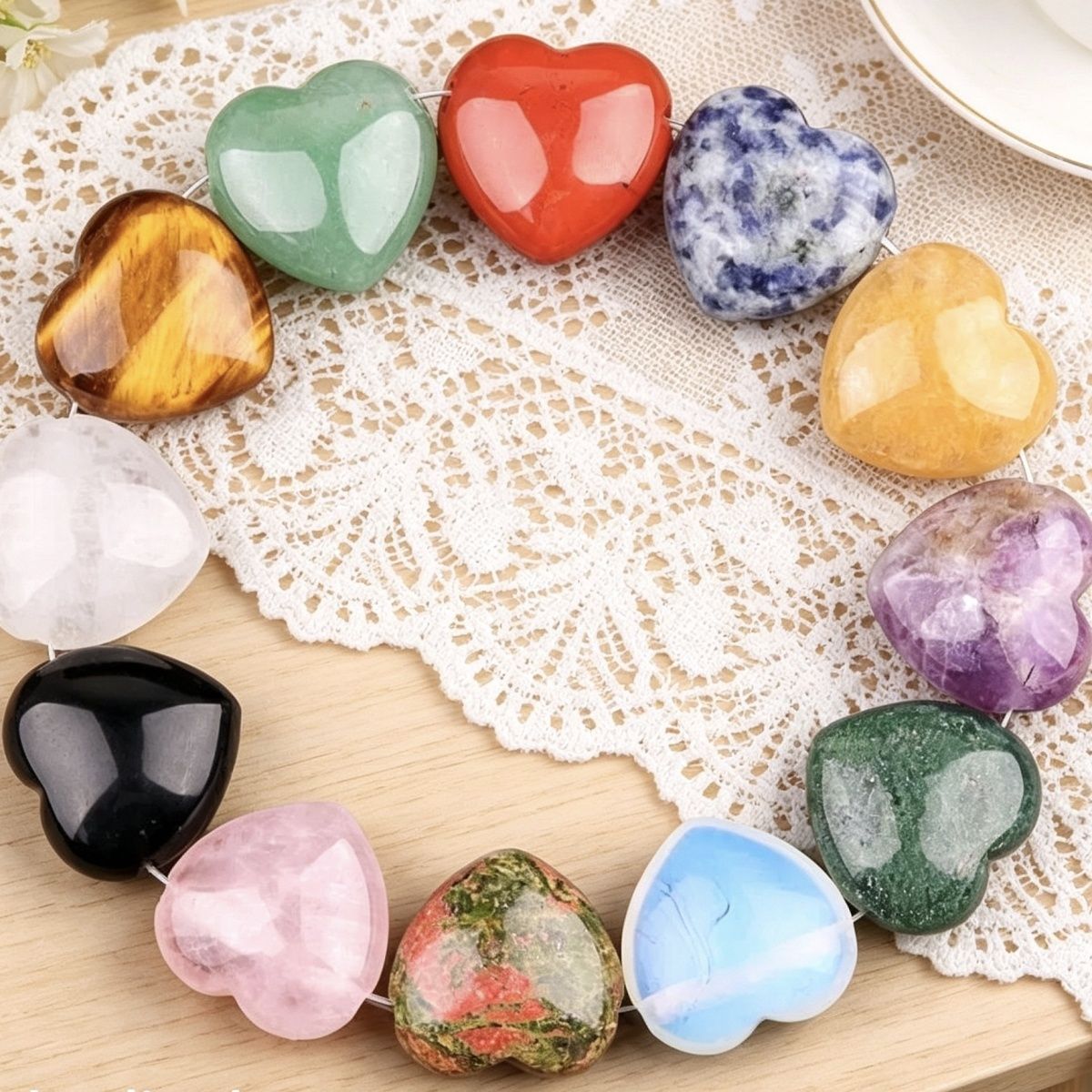 2172-Pedra de ágata de cristal natural 25mm buraco grande 3mm de perfuração horizontal pingente de amor ornamento em forma de coração