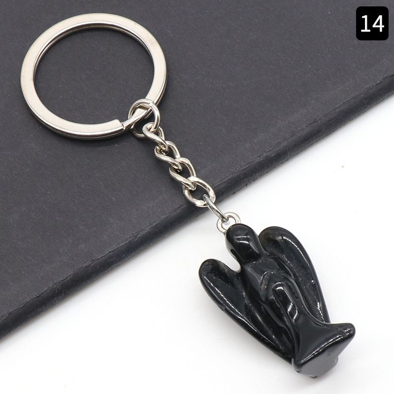 Chaveiro de anjo gravado em pedra de ágata de cristal natural, pingente de bolsa de celular de anjo da guarda.