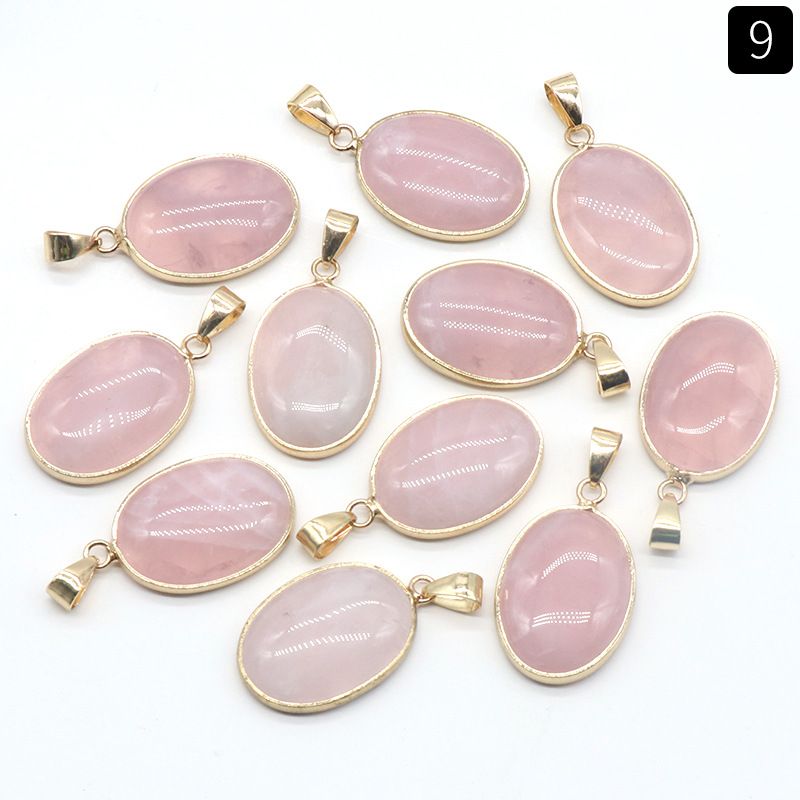1430-Pingente de bainha oval de cristal de ágata natural, colar de cobre com meia face em forma de ovo
