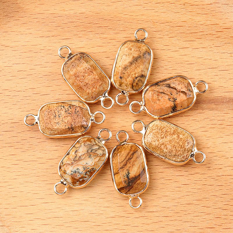 1637-Pingente de retângulo de furo duplo de cristal natural Acessórios de joias DIY Pulseira de colar Acessórios Conector