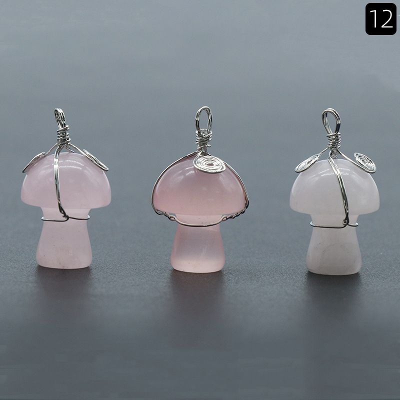 1531-Pedra de cristal natural 20mm pequeno cogumelo enrolamento pingente DIY pingente
