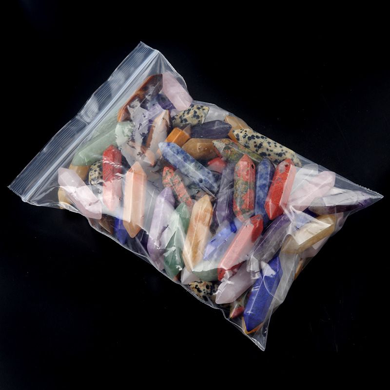 1669-10 × 40mm pingente de coluna hexagonal de ponta dupla, prisma hexagonal perfurado de pedra de cristal natural material de colar DIY
