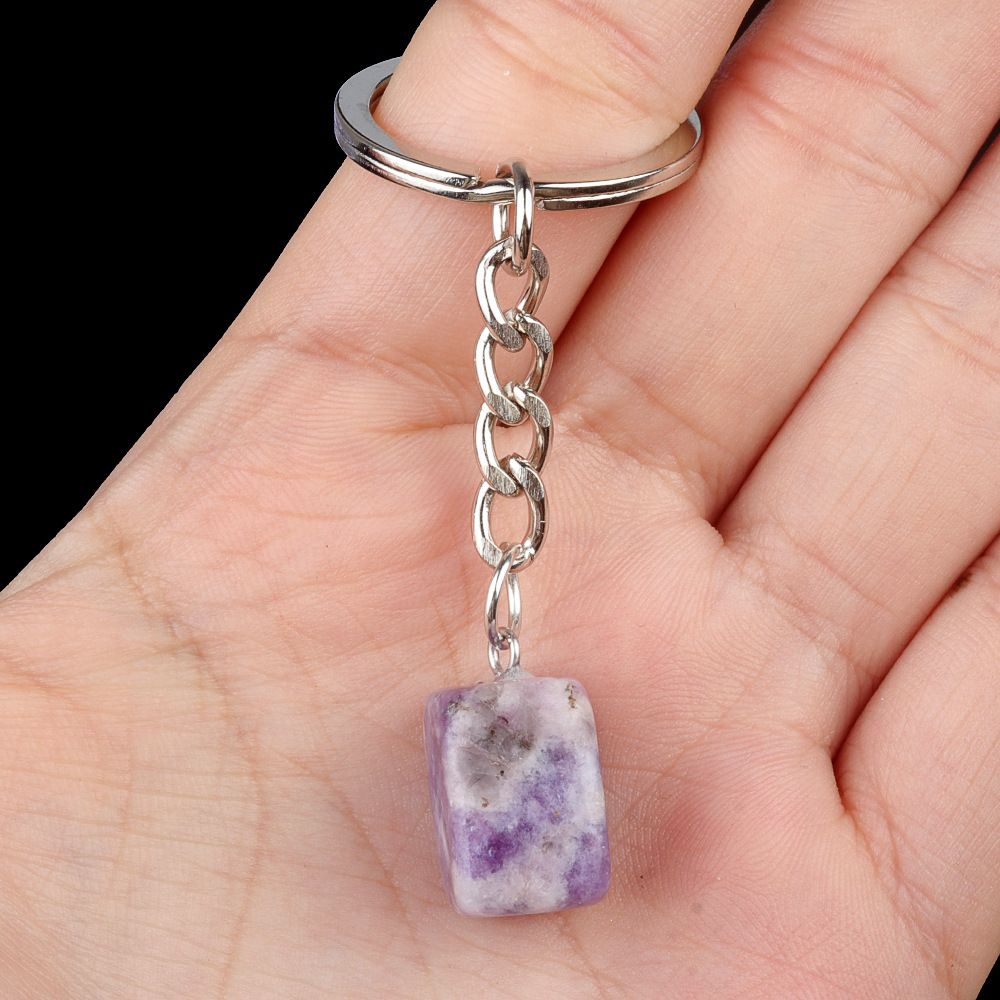 1788-Cristal Colorido Pedra Irregular 16mm Chaveiro Quadrado Comprido DIY Gem Pingente Opala
